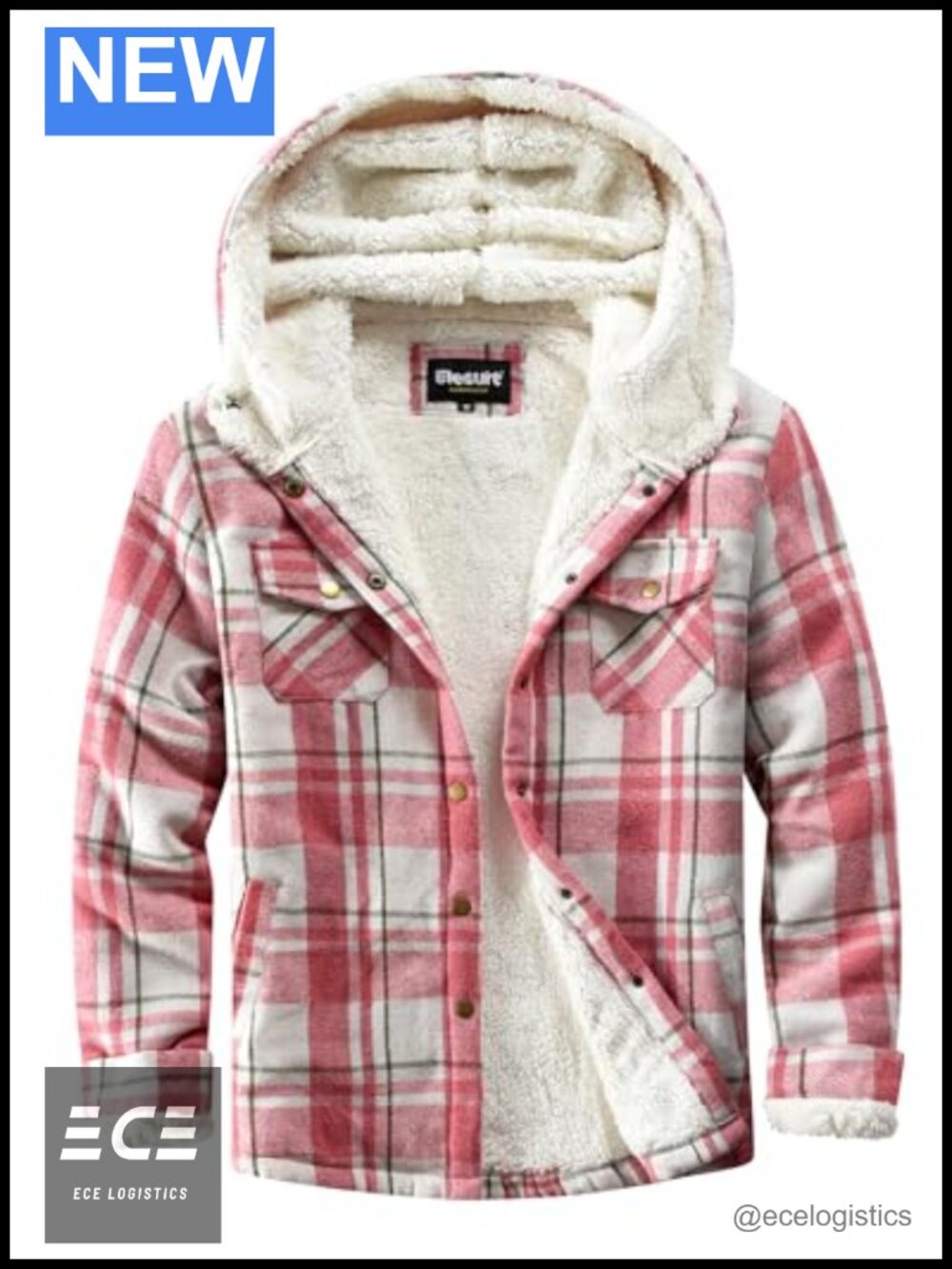 Women Fleece Flannel Jacket Plaid Sherpa Button Down Hooded Coat